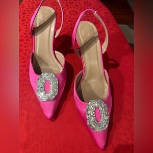 Billini Elegant Fuchsia Satin Heels with Crystal Embellishment